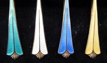 Load image into Gallery viewer, Vintage NORWEGIAN Solid Silver &amp; Harlequin Enamel DAVID ANDERSEN Gilt Silver Demitasse Coffee Spoons in Fitted Case

