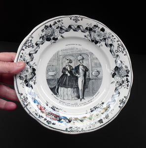 Rare 1867 Antique French Plate: Comical Image of English Visitors to the Paris Exposition Commemorative 1867.