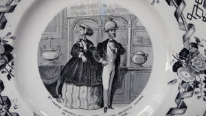 Rare 1867 Antique French Plate: Comical Image of English Visitors to the Paris Exposition Commemorative 1867.