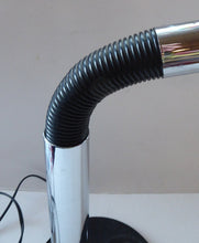 Load image into Gallery viewer, Vintage 1970s Desk Lamp with Globe Shaped Eyeball Chrome Shade; Heavy Cast Iron Base &amp; Chrome Upstand with Corrugated Plastic Section

