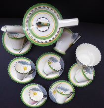 Load image into Gallery viewer, 1930s BURLEIGH Ware ZENITH Art DECO Coffee Set with fine Dawn Pattern. Coffee Pot, Six Cups and Saucers; Milk Jug and Sugar Bowl
