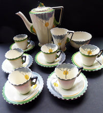 Load image into Gallery viewer, 1930s BURLEIGH Ware ZENITH Art DECO Coffee Set with fine Dawn Pattern. Coffee Pot, Six Cups and Saucers; Milk Jug and Sugar Bowl
