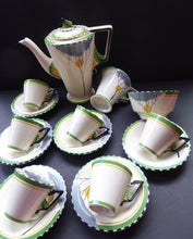 Load image into Gallery viewer, 1930s BURLEIGH Ware ZENITH Art DECO Coffee Set with fine Dawn Pattern. Coffee Pot, Six Cups and Saucers; Milk Jug and Sugar Bowl
