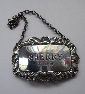Vintage SOLID SILVER SHERRY Decanter Bottle Label. Hallmarked with the London Silver Mark for 1965