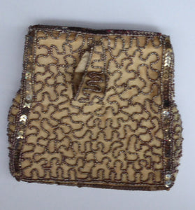 1940s Pretty Little Vintage Sequin and Glass Beads Evening Purse. Made in Belgium