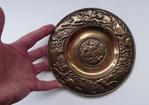 Antique Bronze Wall Plate with Hunting Diana and Actaeon Scene. Lion Hunt