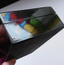 Load image into Gallery viewer, Antique 19th Century MAUCHLINE Ware Black Lacquer Box. Playing Card Box with Vintage Cards and Leather Pouch

