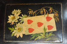 Load image into Gallery viewer, Antique 19th Century MAUCHLINE Ware Black Lacquer Box. Playing Card Box with Vintage Cards and Leather Pouch
