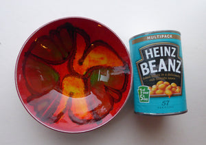 1970s Poole DELPHIS Bowl. Abstract Designs in Red, Orange and Red Shades. Excellent Condition