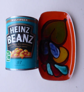 1970s Poole DELPHIS Oblong Pin Dish. Abstract Still-Life Designs on a Tangerine Orange Background. Excellent Condition
