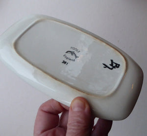 1970s Poole DELPHIS Oblong Pin Dish. Abstract Still-Life Designs on a Tangerine Orange Background. Excellent Condition