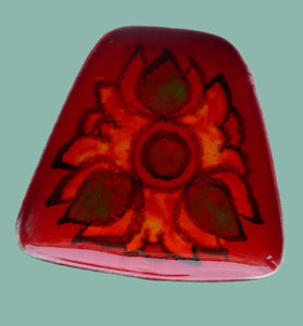LARGER 1970s Poole DELPHIS Pin Dish. Abstract Designs in Red, Orange and Green Shades