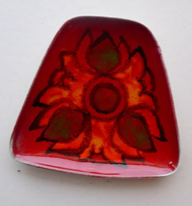 LARGER 1970s Poole DELPHIS Pin Dish. Abstract Designs in Red, Orange and Green Shades