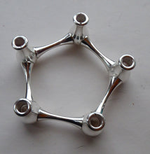 Load image into Gallery viewer, SILVER PLATE: Sweet Little 1960s DANISH Candle Holder with Fine Taper Candles. Holds 5 candles. Still in Original Box
