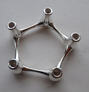 SILVER PLATE: Sweet Little 1960s DANISH Candle Holder with Fine Taper Candles. Holds 5 candles. Still in Original Box
