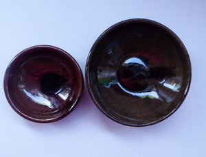 SCOTTISH POTTERY. Two Vintage Studio Pottery Stoneware Pin Dishes by Tom Lochhead, Kirkcudbright