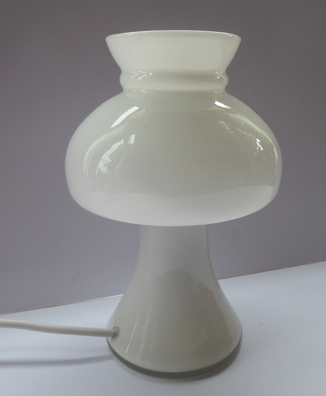 1970s HOLMEGAARD Glass Vintage Table Lamp. White Mushroom Shape