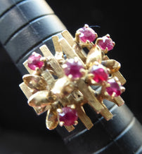 Load image into Gallery viewer, 1970s Vintage 9ct Gold Ring in the BRUTALIST Style. Set with Ruby Chips. Size P
