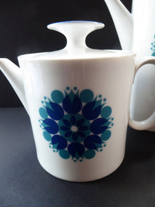 PAIR: 1960s THOMAS (Rosenthal) Vintage Porcelain Coffee Pot and Matching Teapot - both decorated with abstract MEDALLION pattern