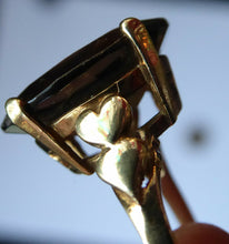 Load image into Gallery viewer, 1970s Vintage 9ct Gold Ring with Decorative Shoulders and Stone Setting. UK Size S with LARGE Oval Faceted Smoky Quartz Stone
