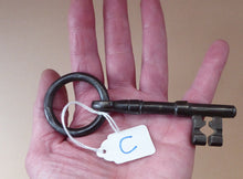 Load image into Gallery viewer, ANTIQUE Georgian / Victorian Large Cast Iron / Steel Bullring Key. Good Condition. Key Code C
