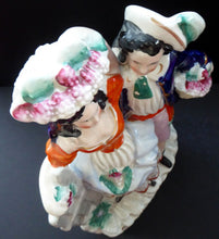 Load image into Gallery viewer, Where is this? ANTIQUE Victorian Staffordshire Flatback Figurine. Rarer Example of a Man and Woman at a Gate Collecting Grapes
