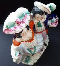 Load image into Gallery viewer, ANTIQUE Victorian Staffordshire Flatback Figurine. Rarer Example of a Man and Woman at a Gate Collecting Grapes
