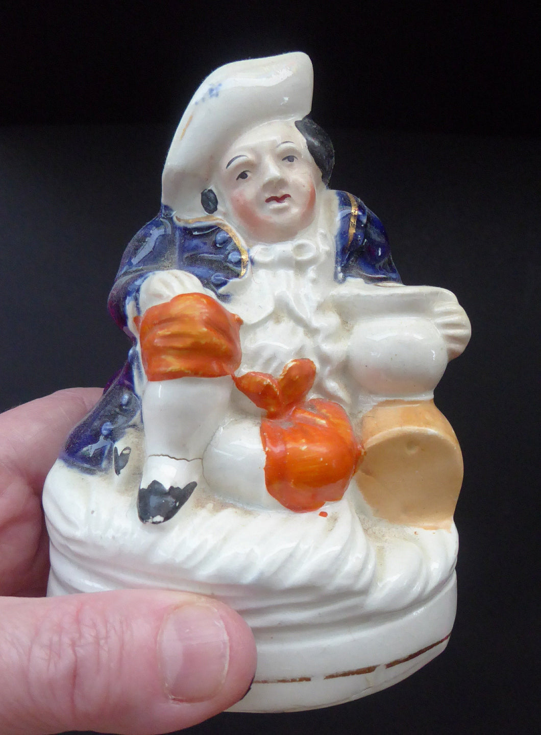 Antique STAFFORDSHIRE Drunken Man Dip Pen Holder; Rare & Collectable 19th Century Model