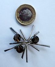 Load image into Gallery viewer, SCOTTISH SILVER 1970s ORTAK Starburst Brooch. Designed by Malcolm Grey.  Set with Three Smoky Quartz Stones. Hallmarked

