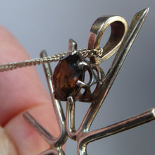 Load image into Gallery viewer, SCOTTISH SILVER. 1970s ORTAK Starburst Pendant Necklace. Designed by Malcolm Grey.  Set with Three Smoky Quartz Stones. Hallmarked
