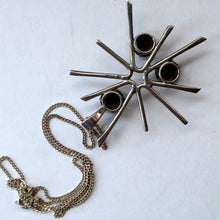Load image into Gallery viewer, SCOTTISH SILVER. 1970s ORTAK Starburst Pendant Necklace. Designed by Malcolm Grey.  Set with Three Smoky Quartz Stones. Hallmarked
