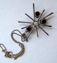 Load image into Gallery viewer, SCOTTISH SILVER 1970s ORTAK Starburst Pendant Necklace. Designed by Malcolm Grey.  Set with Three Smoky Quartz Stones. Hallmarked
