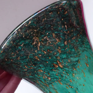 Scottish VASART Art Glass Vase.  Vintage 1950s Glassware with Fine Shape and Dark Aqua Green Colour. Gold Aventurine Inclusions