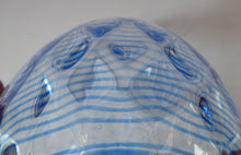 Load image into Gallery viewer, 1930s STEVENS AND WILLIAMS Glass Aquamarine Blue Threaded Vase With Golf Ball Pattern. 8 inches high
