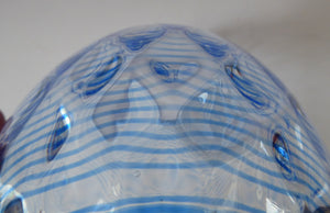1930s STEVENS AND WILLIAMS Glass Aquamarine Blue Threaded Vase With Golf Ball Pattern. 8 inches high