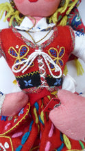 Load image into Gallery viewer, Large 1950s MARIA HELENA Cloth Doll. Beautiful Polish Costume Doll with Red Felt Beautifully Embroidered Skirt
