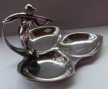 Load image into Gallery viewer, SIGNED WMF Silver Plate Art Nouveau / Jugendstil Serving Dish in Three Sections with Elegant Lady Resting on Whiplash Scroll
