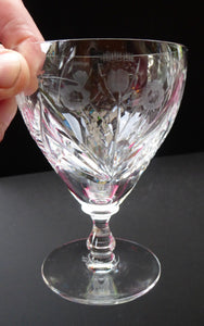 PAIR of EDINBURGH CRYSTAL 1940s Claret Glasses. Each with stylish Older Thistle and Flowers Pattern
