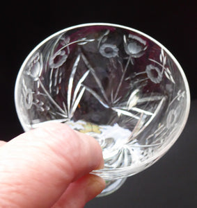 PAIR of EDINBURGH CRYSTAL 1940s Claret Glasses. Each with stylish Older Thistle and Flowers Pattern