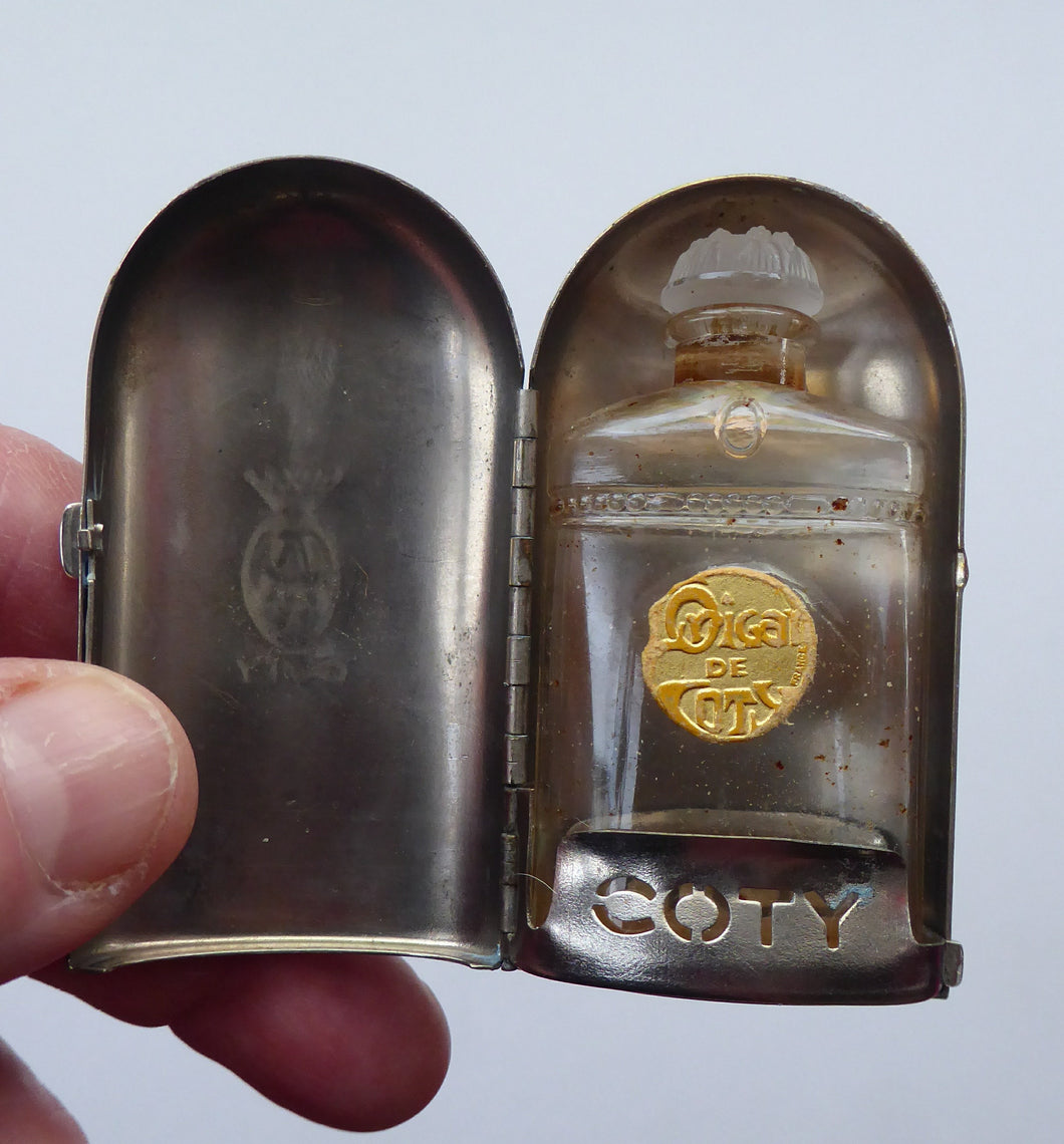 Vintage COTY Miniature French Glass Perfume Bottle in Metal Fitted Box
