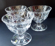 Load image into Gallery viewer, EDINBURGH CRYSTAL THREE Matching Sundae Dishes or Bowls. Excellent Vintage Condition with Shorter Stem and Engraved Stars
