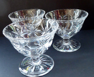EDINBURGH CRYSTAL THREE Matching Sundae Dishes or Bowls. Excellent Vintage Condition with Shorter Stem and Engraved Stars