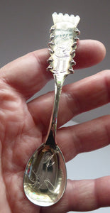 1960s SOLID SILVER Sami Swedish Small Spoon. Decorated with Engraved Reindeer and with Ring Top Handle