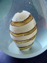 Load image into Gallery viewer, 1970s Mdina Glass Paperweight. UNUSUAL Vintage Weight with Frosted Exterior and Three Polished Facets. Striped Egg Inside
