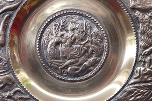 Antique Bronze Wall Plate with Hunting Diana and Actaeon Scene. Lion Hunt