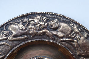 Antique Bronze Wall Plate with Hunting Diana and Actaeon Scene. Lion Hunt