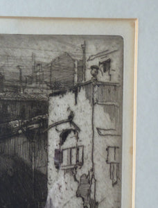 ANTIQUE PRINT. Original 1908 Etching by Hedley FITTON. Entitled the Ponte Vecchio, Florence. Pencil Signed
