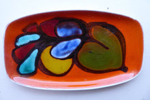 Load image into Gallery viewer, 1970s Poole DELPHIS Oblong Pin Dish. Abstract Still-Life Designs on a Tangerine Orange Background. Excellent Condition
