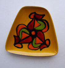 Load image into Gallery viewer, Fine LARGER 1970s Poole DELPHIS Pin Dish. Abstract Designs in Yellow, Orange, Red and Green Shades
