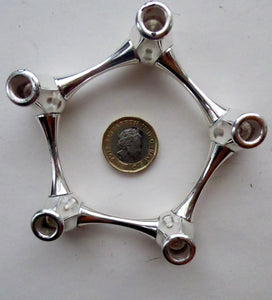 SILVER PLATE: Sweet Little 1960s DANISH Candle Holder with Fine Taper Candles. Holds 5 candles. Still in Original Box